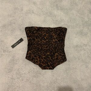 White Fox Boutique Brown and Black Leopard Strapless Corset Tank
